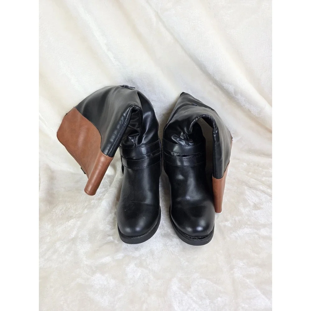 Black‎ Faux Leather Buckle Riding Boots